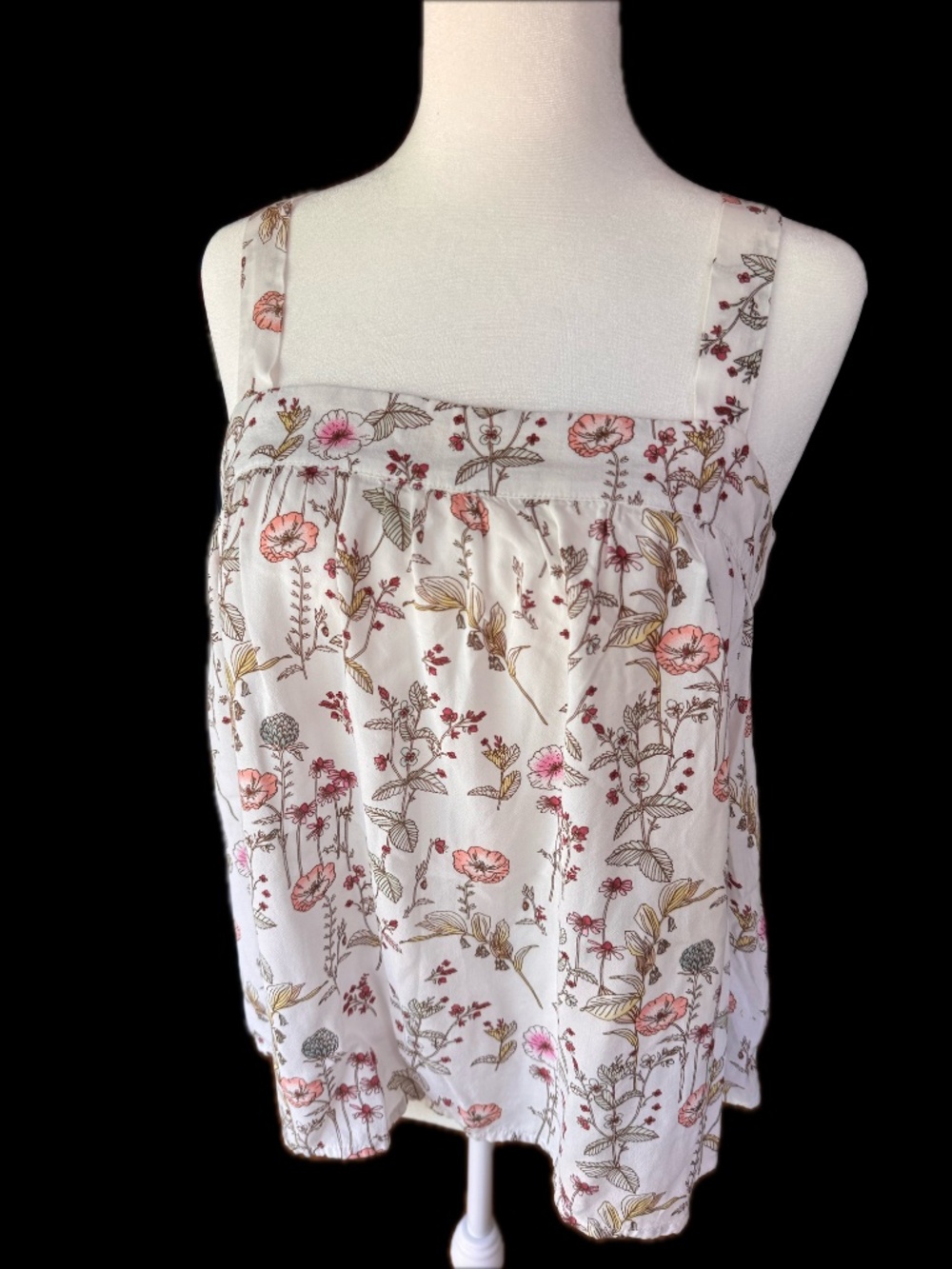 GAP Floral Sleeveless Blouse M Cream Botanical Modal Flowy Tank